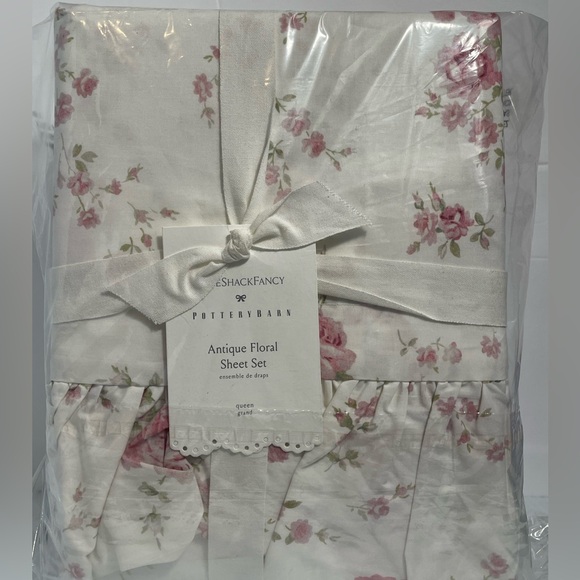 LoveShackFancy Pottery Barn Antique Floral Printed Queen Sheet Set - Picture 2 of 9